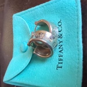 Tiffany & CO  Sterling Silver Wide 1837 Huggie Hoop Earrings Vintage